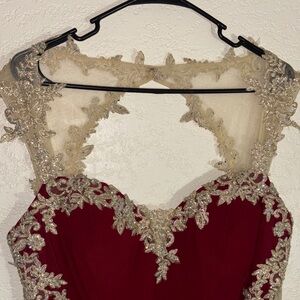 Elegant Red and Gold Evening Gown